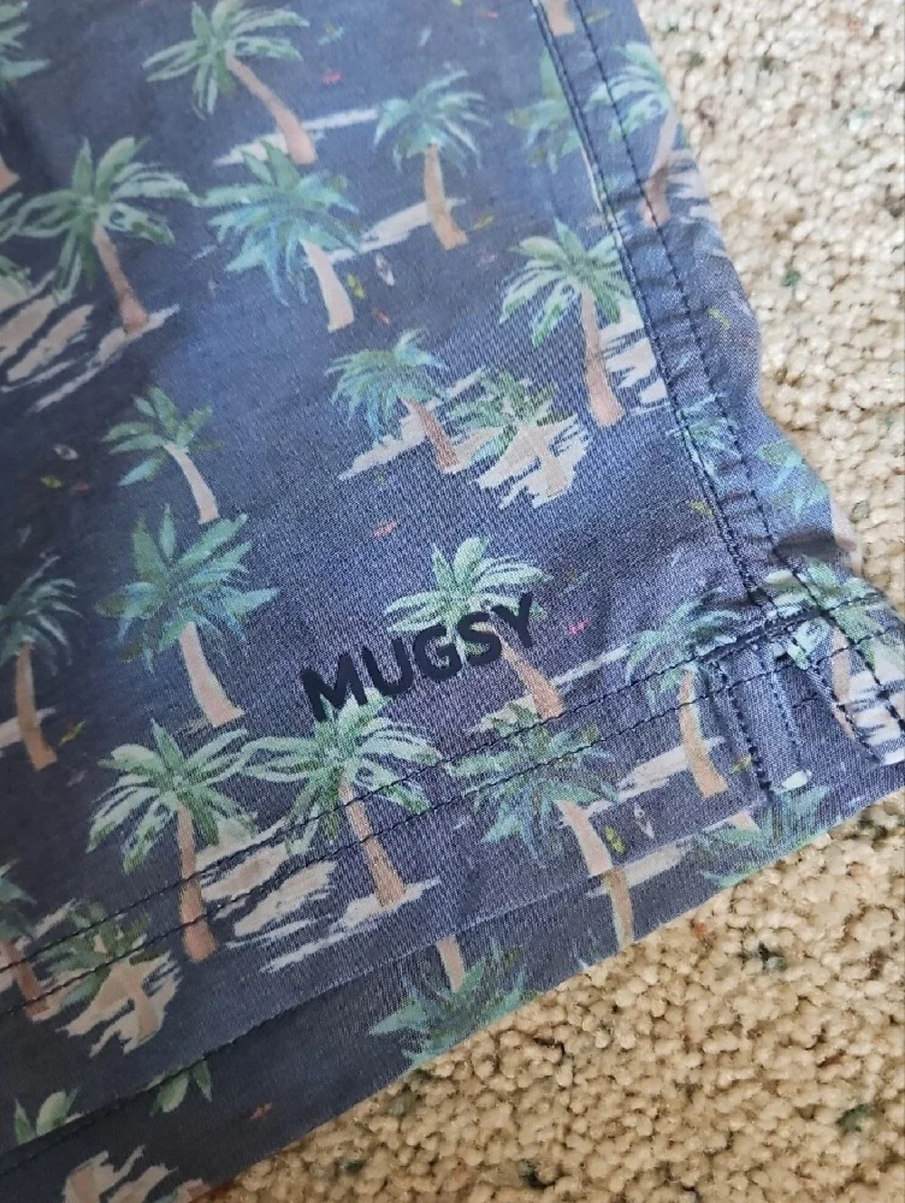Men's Mugsy Blue Palm-Print Swim Trunks